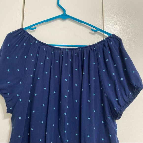RED CAMEL Boho Bohemian Blue with Stars Ribbon Neckline Top Blouse Womens Large - Picture 6 of 14